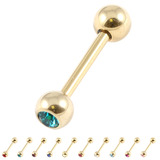 view all Zircon Steel Double Jewelled Barbells (Gold colour PVD) body jewellery