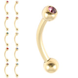 view all Zircon Steel Double Jewelled Micro Curved Barbells 1.2mm (Gold colour PVD) body jewellery