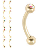 view all Zircon Steel Single Jewelled Micro Curved Barbell 1.2mm (Gold colour PVD) body jewellery