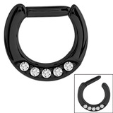 view all Black Steel Septum Clicker Ring Jewelled 5 Gem body jewellery