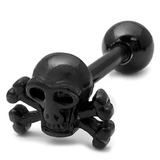 view all Black Steel Micro Barbell with Black Steel Skull and Crossbones 1.2mm body jewellery
