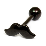 view all Black Steel Barbell with Black Steel Moustache 1.6mm body jewellery