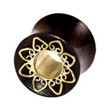 view all Organic Eyelet Tunnel Sono Wood and Brass Lotus Flower (OE16) body jewellery