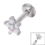 view all Titanium Internally Threaded Labrets 1.6mm - Claw Set 5 point Opal Flower body jewellery