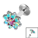 view all Titanium Internally Threaded Labrets 1.6mm - Claw Set 8 point Opal Flower body jewellery