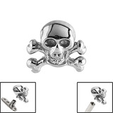 view all Steel Skull and Crossbones for Internal Thread shafts in 1.6mm. Also fits Dermal Anchor body jewellery