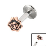 view all Titanium Internally Threaded Labrets 1.6mm - Rose Gold Steel Rose Flower body jewellery
