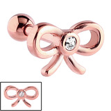 view all Rose Gold Steel Jewelled Bow Micro Bar body jewellery