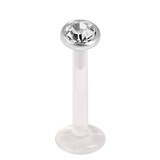view all Bioflex Push-fit Labret with Steel Jewelled Disk (4mm Disk) body jewellery
