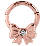 view all Rose Gold Steel Hinged Segment Ring with Jewelled Bow (Clicker) body jewellery