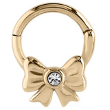 view all Zircon Steel Hinged Segment Ring with Jewelled Bow (Gold colour PVD) (Clicker) body jewellery