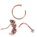 view all Multipack - Rose Gold Steel Nose Curl, Ring and Stud Set 0.8mm body jewellery