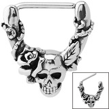 view all Steel Skull with Rose Nipple Clicker Ring body jewellery