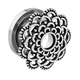 view all Steel Flower Filigree Screw Flesh Tunnel (FIL3) body jewellery