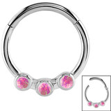 view all Steel Hinged Segment Ring with 3 Opal Stones (Clicker) body jewellery
