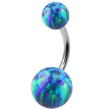 view all Belly Bar - Steel with Opal Balls body jewellery