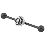 view all Black Steel Industrial Scaffold Barbell with Jewelled Rose body jewellery