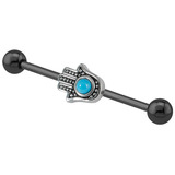 view all Black Steel Industrial Scaffold Barbell with Hamsa Hand body jewellery