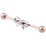view all Rose Gold Steel Industrial Scaffold Barbell with Cute Bow body jewellery
