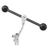 view all Black Steel Industrial Scaffold Barbell with Hanging-on Teddy Bear body jewellery