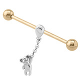 view all Zircon Steel Industrial Scaffold Barbell with Hanging-on Teddy Bear body jewellery