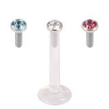 view all Multipacks - Bioflex Push-fit Labret with Steel Jewelled Disks (2.35mm Disks) body jewellery