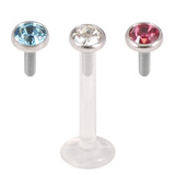 view all Multipacks - Bioflex Push-fit Labret with Steel Jewelled Disks (3mm Disks) body jewellery
