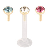 view all Multipacks - Bioflex Push-fit Labret with Zircon Steel Jewelled Tops (3mm Disks) body jewellery