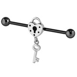 view all Black Steel Industrial Scaffold Barbell with Lock and Key body jewellery