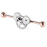 view all Rose Gold Steel Industrial Scaffold Barbell with Steampunk Design body jewellery