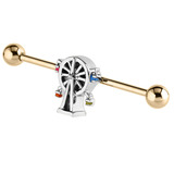 view all Zircon Steel Industrial Scaffold Barbell with Fairground Big Wheel body jewellery