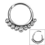 view all Steel Hinged Segment Daith Ring with 9 Gems (Clicker) body jewellery