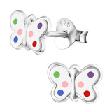 view all Sterling Silver White Butterfly with Multi-Colour Spots Ear Stud Earrings body jewellery