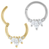 view all Steel Claw Set Jewelled Marquise Fan Hinged Clicker Ring body jewellery