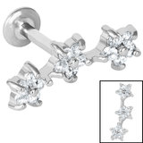 view all Titanium Internally Threaded Labrets 1.2mm - Steel Claw Set CZ Triple Star body jewellery
