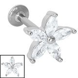 view all Titanium Internally Threaded Labrets 1.2mm - Steel Claw Set CZ Jasmine Flower body jewellery
