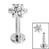 view all Titanium Threadless Labrets - Titanium (Bend-fit) Claw Set CZ Jewelled Flower body jewellery