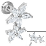 view all Titanium Internally Threaded Labrets 1.2mm - Steel Claw Set CZ Double Jasmine Flower body jewellery