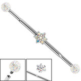 view all Titanium Internally Threaded Industrial Scaffold Barbells 1.6mm with Smooth Glitzy balls - midway Steel 5 Point Claw Set Jewelled Flower body jewellery