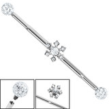 view all Titanium Internally Threaded Industrial Scaffold Barbells 1.6mm with Smooth Glitzy balls - midway Steel Jewelled Snowflake body jewellery