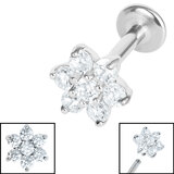 view all Titanium Internally Threaded Labrets 1.2mm - Steel Claw Set 6 Point CZ Primrose Flower body jewellery