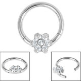 view all Steel Claw Set Jewelled Flower Hinged Clicker Ring body jewellery