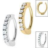 view all Steel Huggie Belly Clicker Ring - 7 Jewelled Pave Set body jewellery