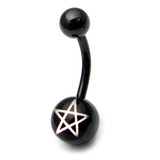 view all Black Steel Pentagram Logo Belly Bar body jewellery