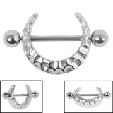 view all Steel Hammered Crescent Moon Nipple Shield with Steel Bar body jewellery