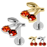 view all Titanium Internally Threaded Labrets 1.2mm - Titanium Jewelled Cherries body jewellery