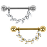 view all Titanium Marquise Jewelled Leaf Vine Nipple Bar body jewellery