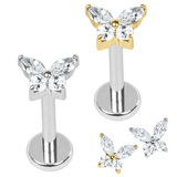 view all Titanium Internally Threaded Labrets 1.2mm - Titanium Jewelled Queen Butterfly body jewellery