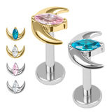 view all Titanium Internally Threaded Labrets 1.2mm - Titanium Jewelled Trekking Crescent Moon body jewellery