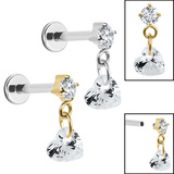 view all Titanium Internally Threaded Labrets 1.2mm - Titanium Jewelled Solitaire with Heart Charm body jewellery
